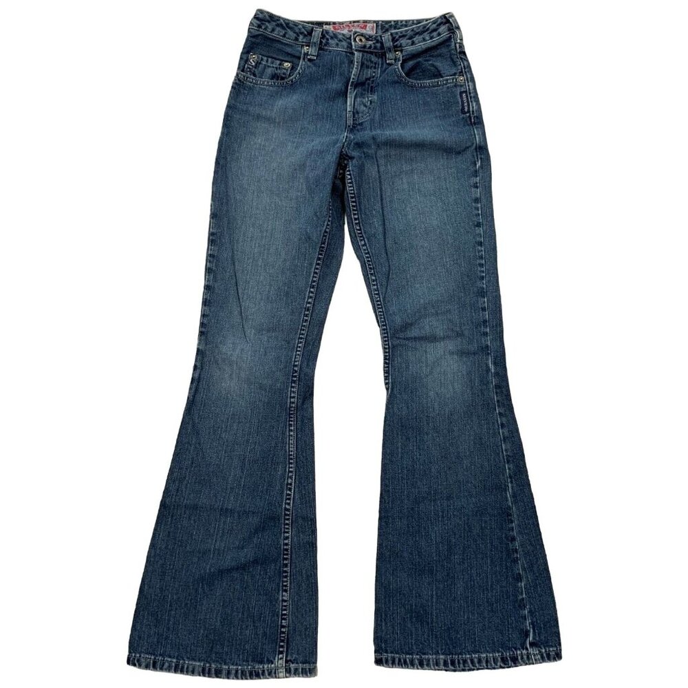 Silver Jeans Flare Pants Womens Size 25/31 Denim Button Fly Mid Rise Blue Cotton - Picture 1 of 15